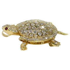 Gelbgold-Diamant-Schildkröten-Anhänger/Brosche