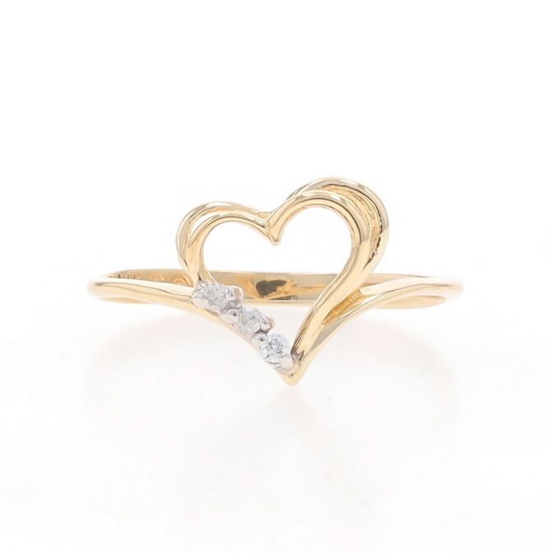 Size: 6
Sizing Fee: Up 3 sizes for $30 or Down 2 sizes for $30

Metal Content: 10k Yellow Gold & 10k White Gold

Stone Information

Natural Diamonds
Carat(s): .03ctw
Cut: Round Brilliant
Color: H - I
Clarity: SI2 - I1

Theme: Two Hearts, Love