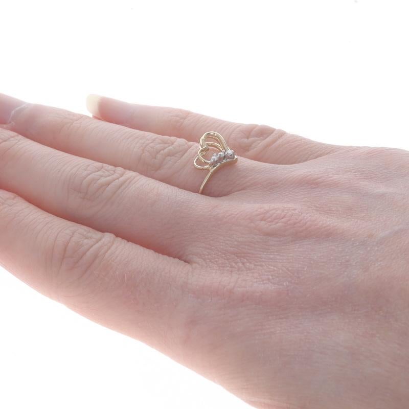 Yellow Gold Diamond Two Hearts Ring - 10k Round Brilliant Love Silhouette In Excellent Condition For Sale In Greensboro, NC