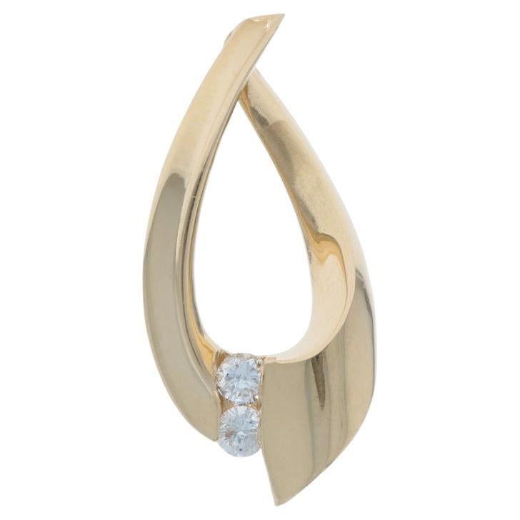 Yellow Gold Diamond Two-Stone Slide Pendant 14k Round .30ctw Teardrop Ribbon For Sale