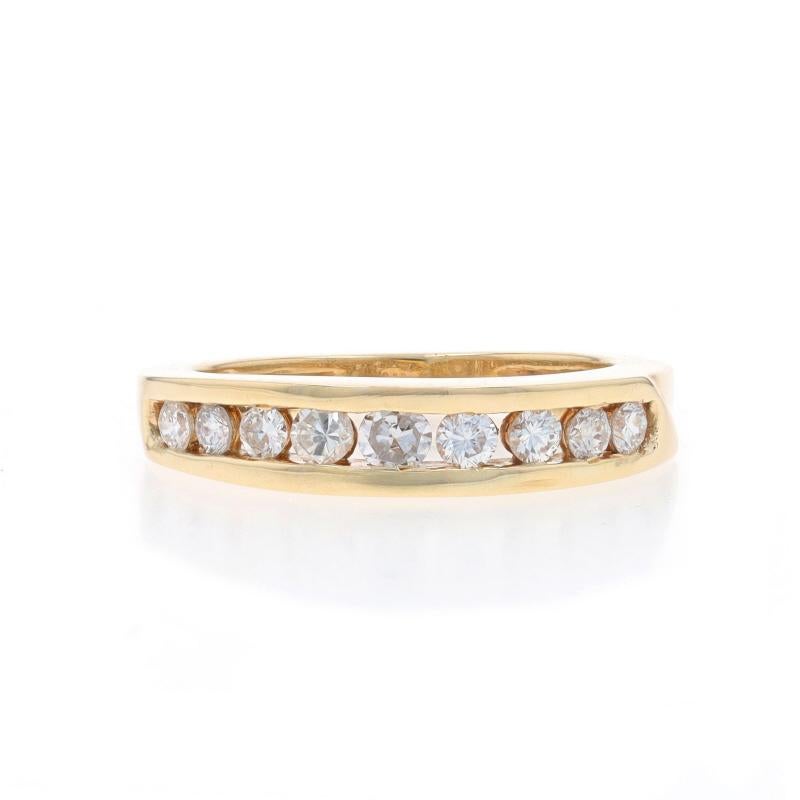 Size: 6 3/4
Sizing Fee: Up 1 size for $35 or Down 1/2 a size for $35

Metal Content: 14k Yellow Gold

Stone Information
Natural Diamonds
Carat(s): .47ctw
Cut: Round Brilliant
Color: I - J
Clarity: SI1 - SI2

Total Carats: .47ctw

Style: Wedding Band