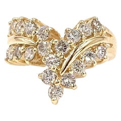 Vintage Yellow Gold Diamond V-Shape Curved Ring