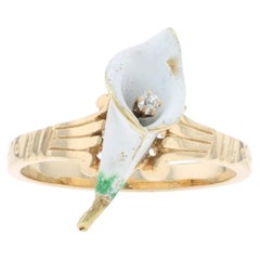 Yellow Gold Diamond Victorian Calla Lily Solitaire Ring 14k Mine Antique Sz6 1/2