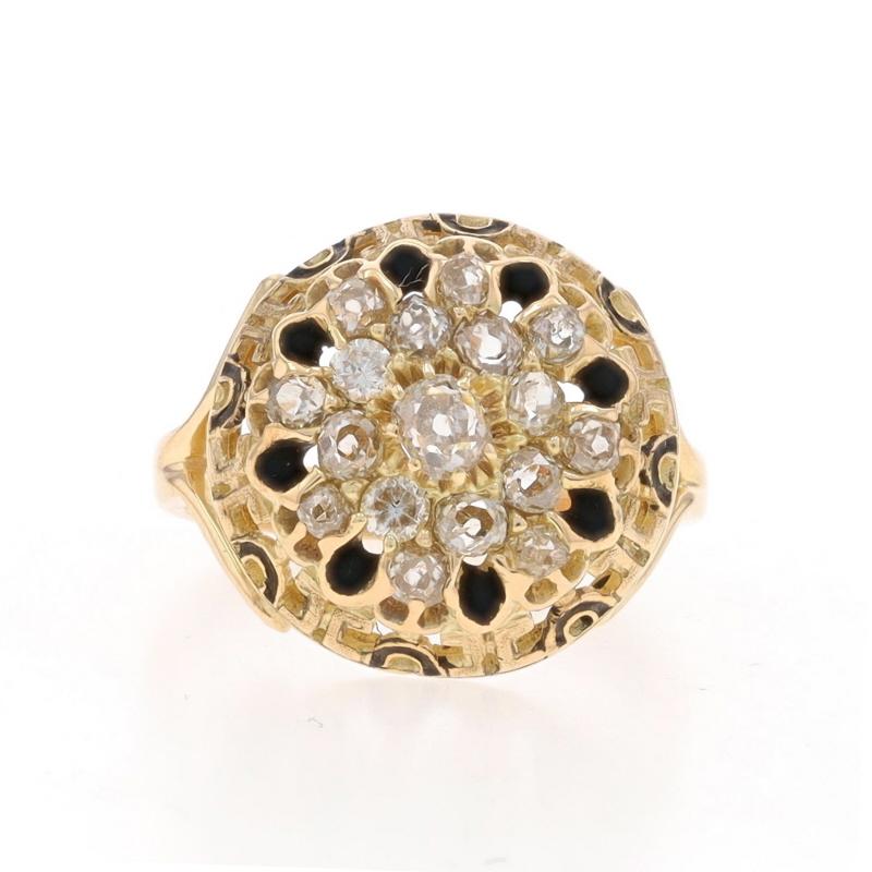 Size: 7
Sizing Fee: Up 3 sizes for $40 or Down 1 1/2 sizes for $40

Era: Victorian
Date: 1880s - 1890s

Metal Content: 18k Yellow Gold

Stone Information

Natural Diamonds
Carat(s): 1.28ctw
Cut: Mine & European
Color: K - L - M
Clarity: SI1 -