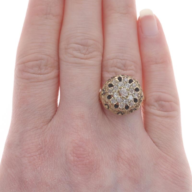 Old Mine Cut Yellow Gold Diamond Victorian Cluster Cocktail Ring 18k Mine Euro1.28ctw Convert For Sale