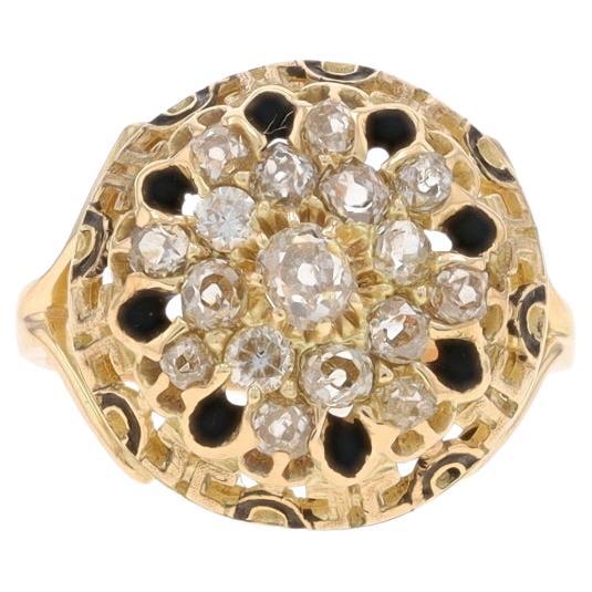 Yellow Gold Diamond Victorian Cluster Cocktail Ring 18k Mine Euro1.28ctw Convert For Sale