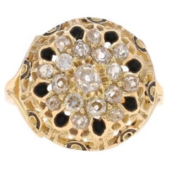 Antique Yellow Gold Diamond Victorian Cluster Cocktail Ring 18k Mine Euro1.28ctw Convert