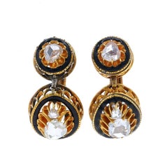 Yellow Gold Diamond Victorian Dangle Earrings -14k Rose 1.10ctw Antique Clip-Ons