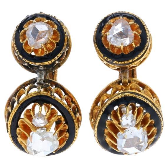 Yellow Gold Diamond Victorian Dangle Earrings -14k Rose 1.10ctw Antique Clip-Ons
