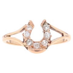Yellow Gold Diamond Victorian Horseshoe Ring - 14k Mine .28ctw Good Luck Antique