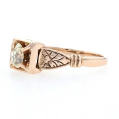 Yellow Gold Diamond Victorian Ring, 10 Karat Old Mine Pear .32 Carat Antique