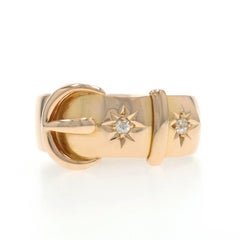 Yellow Gold Diamond Victorian Starburst Buckle Band - 18k Old Mine Antique Ring