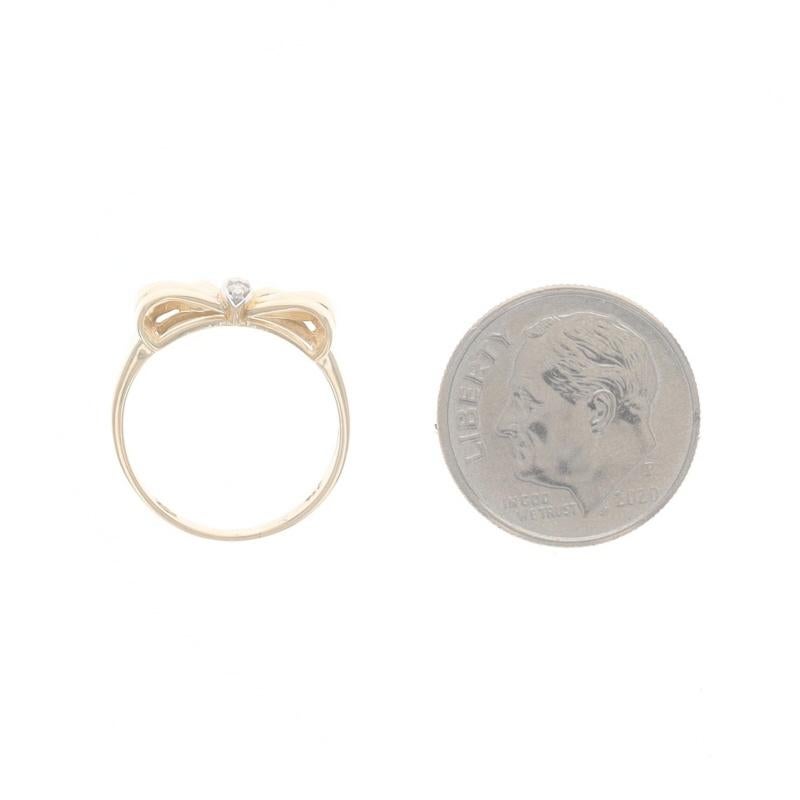 Yellow Gold Diamond Vintage Bow Ring - 10k Round Brilliant Tied Ribbon Two-Stone For Sale 1