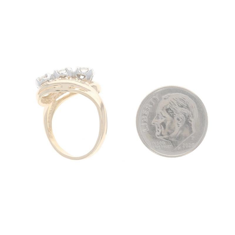 Gelbgold Diamant Vintage Bypass-Ring - 14k rund .50ctw Drei-Stein Milgrain im Angebot 1