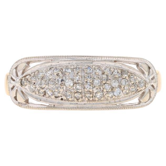 Yellow Gold Diamond Vintage Cluster Band 14k Single .10ctw Milgrain Wedding Ring