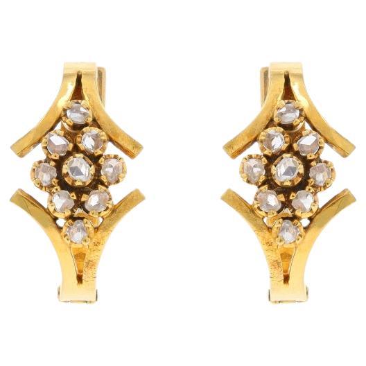 Boucles d'oreilles en or jaune avec diamants - 14k Rose .54ctw Floral Pierce en vente