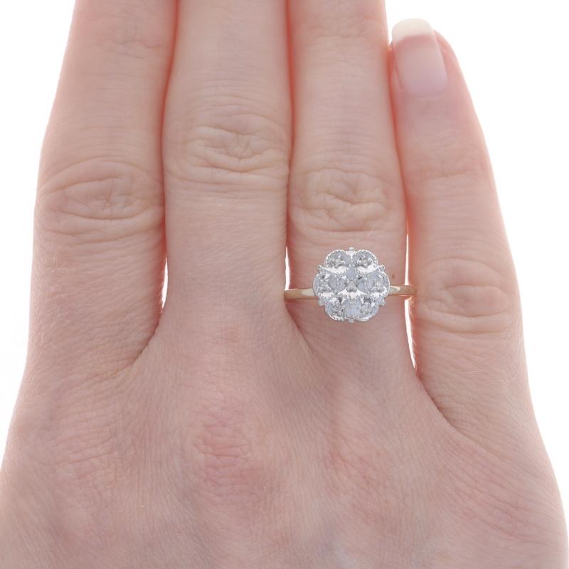 Gelbgold Diamant Vintage Cluster-Ring 10k SingleCt floraler Milgrain Verlobungsring, Gelbgold (Einfacher Schliff)