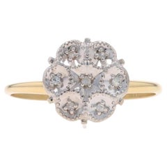 Gelbgold Diamant Vintage Cluster-Ring 10k SingleCt floraler Milgrain Verlobungsring, Gelbgold