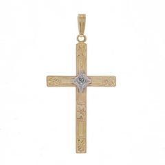 Ciondolo a croce d'epoca in oro giallo con diamante - 10k Point cut Milgrain Faith