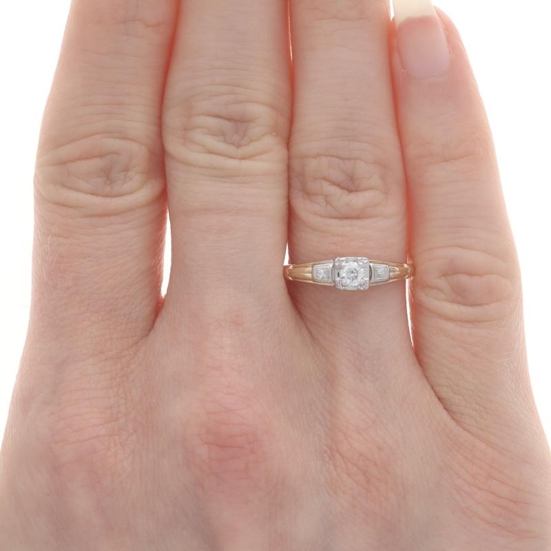 Round Cut Yellow Gold Diamond Vintage Engagement Ring -14k Round Brilliant .17ctw Milgrain For Sale