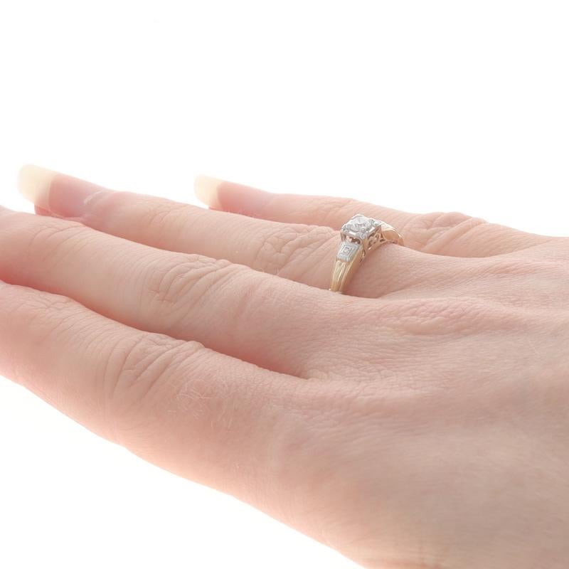 Women's Yellow Gold Diamond Vintage Engagement Ring -14k Round Brilliant .17ctw Milgrain For Sale