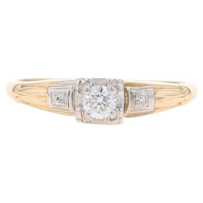 Yellow Gold Diamond Vintage Engagement Ring -14k Round Brilliant .17ctw Milgrain For Sale