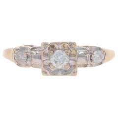 Yellow Gold Diamond Vintage Engagement Ring - 14k Round Brilliant .25ctw