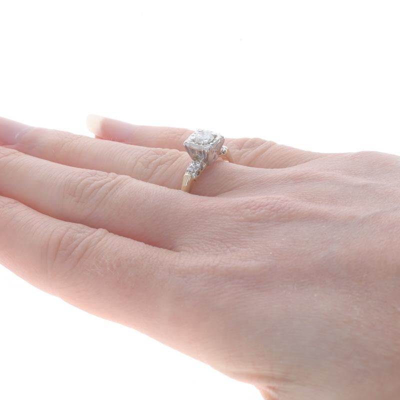 Women's Yellow Gold Diamond Vintage Engagement Ring - 14k Round Brilliant .48ctw Floral For Sale