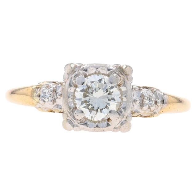 Gelbgold Diamant Vintage Verlobungsring - 14k Runde Brillant .48ctw Floral