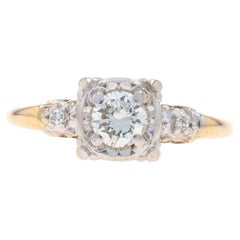 Gelbgold Diamant Vintage Verlobungsring - 14k Runde Brillant .48ctw Floral