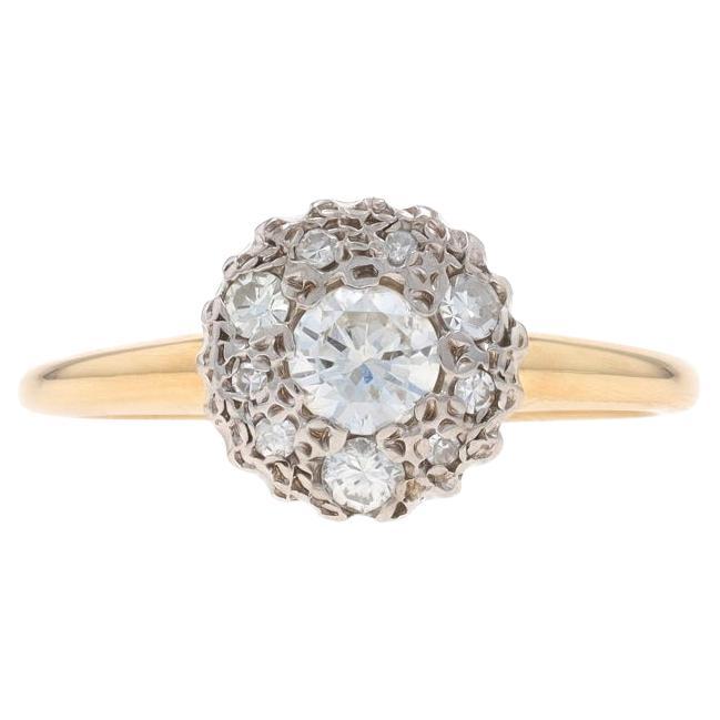 Anillo de Compromiso de Oro Amarillo Diamante Vintage 14k Brillante Redondo .51ctw Halo