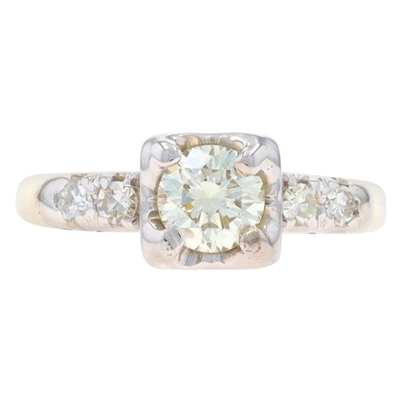 Anillo de compromiso vintage de oro amarillo con diamantes - 14k Brillante redondo .62ctw