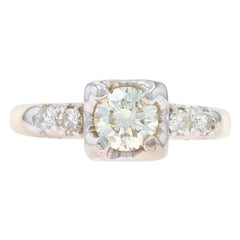 Anillo de compromiso vintage de oro amarillo con diamantes - 14k Brillante redondo .62ctw
