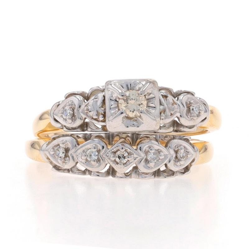 Size: 7
Sizing Fee: Up 2 1/2 sizes for $50 or Down 1 1/2 sizes for $40
Note: If resized, half of the engagement ring's shank will be replaced.

Era: Vintage

Metal Content: 14k Yellow Gold & 14k White Gold

Stone Information
Natural