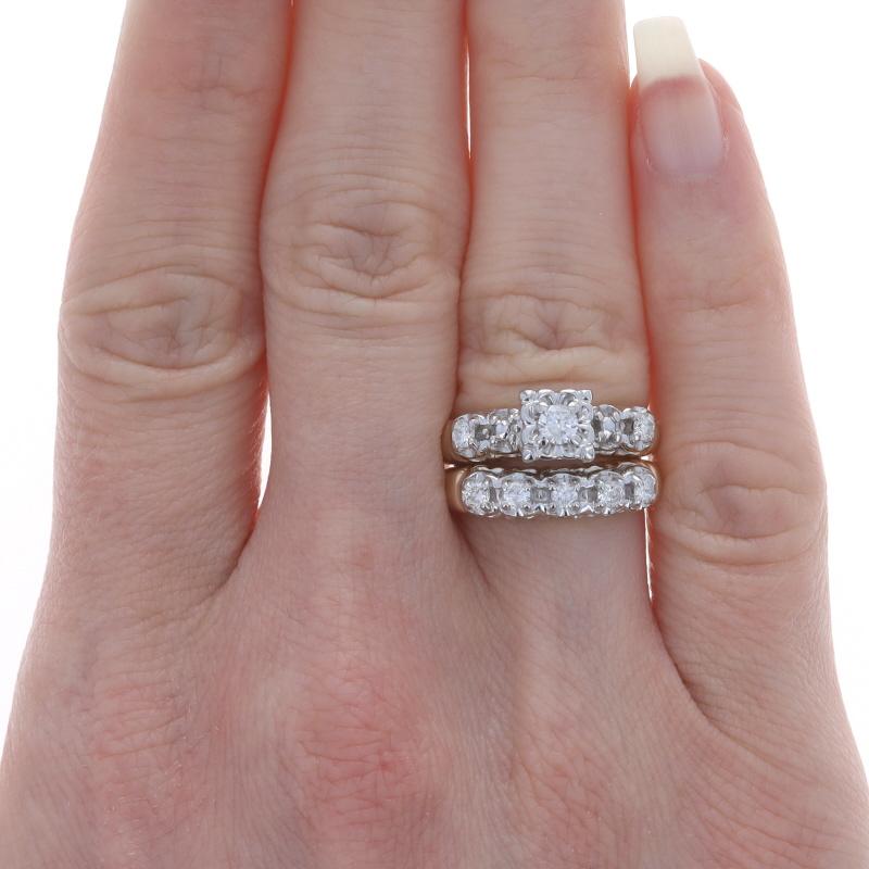 Round Cut Yellow Gold Diamond Vintage Engagement Ring & Wedding Band 14k Rnd .50ctw Floral