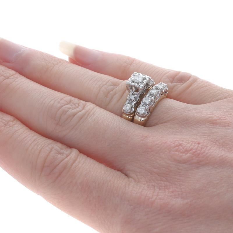 Women's Yellow Gold Diamond Vintage Engagement Ring & Wedding Band 14k Rnd .50ctw Floral