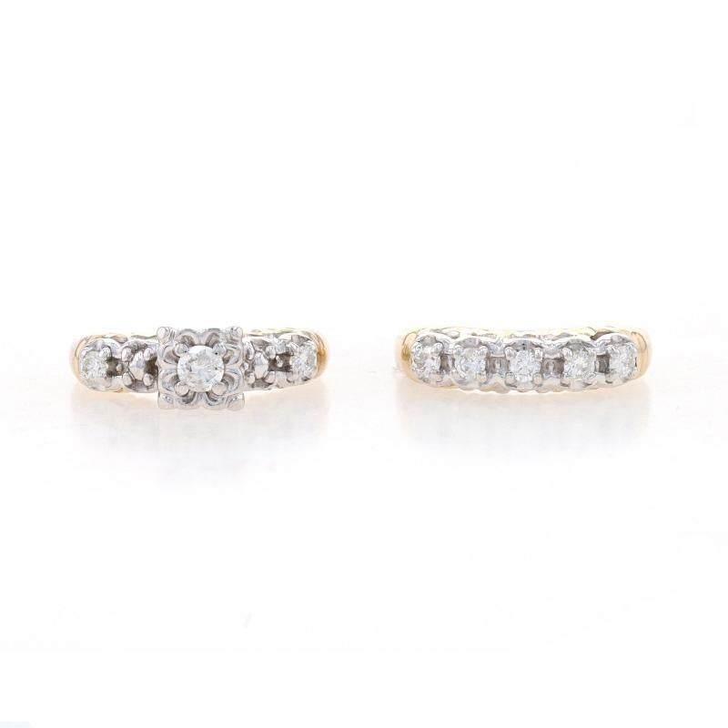 Yellow Gold Diamond Vintage Engagement Ring & Wedding Band 14k Rnd .50ctw Floral 1