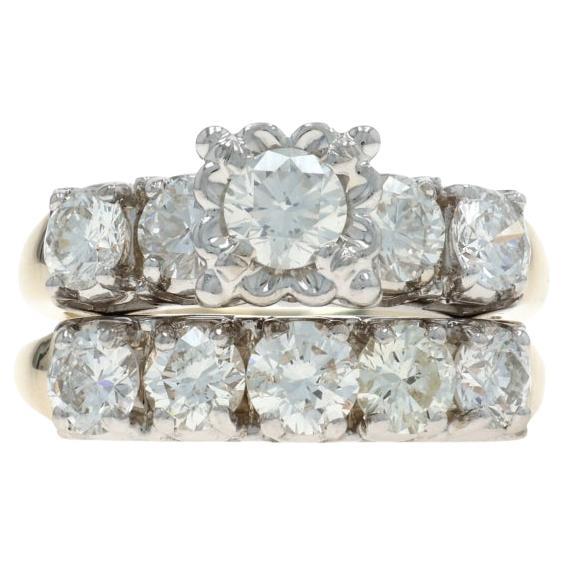 Bague de fiançailles et alliance en or jaune avec diamant vintage - 14k Round 1.73ctw