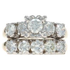 Bague de fiançailles et alliance en or jaune avec diamant vintage - 14k Round 1.73ctw