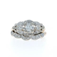 Yellow Gold Diamond Vintage Engagement Ring & Wedding Band - 14k Round .20ctw