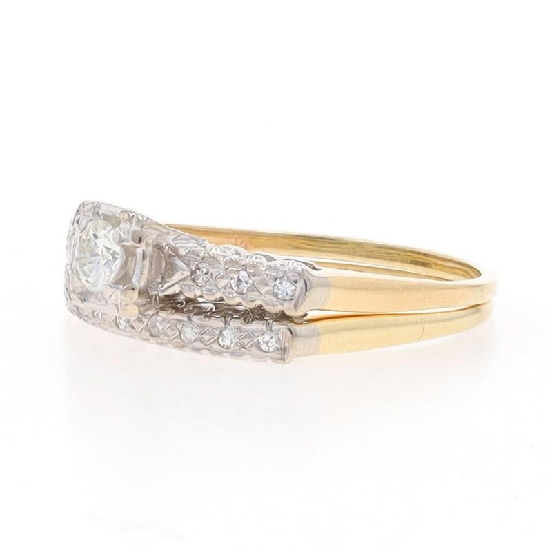 Bague de fiançailles et alliance en or jaune avec diamant vintage - 14k Round .31ctw Pour femmes en vente