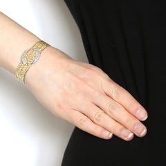 Yellow Gold Diamond Vintage Fancy Woven Chain Bracelet, 14k Single .60ctw