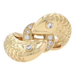 Gelbgold Diamant Vintage Fisch Bypass Ring, 18k Runde Brillant .14ctw