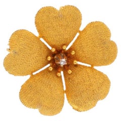 Yellow Gold Diamond Vintage Flower Convertible Brooch/Pendant - 10k Rose Cut Pin
