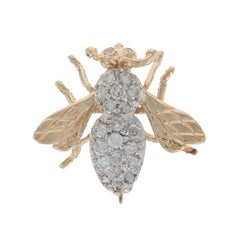 Yellow Gold Diamond Vintage Fly Brooch - 14k Round Brilliant .65ctw Insect Pin