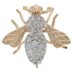 Yellow Gold Diamond Vintage Fly Brooch - 14k Round Brilliant .65ctw Insect Pin