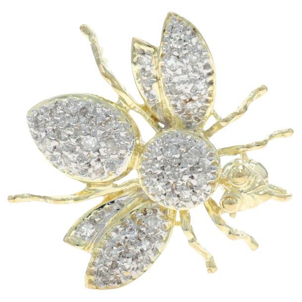 Yellow Gold Diamond Vintage Fly Brooch - 14k Single Cut .16ctw Insect Pin