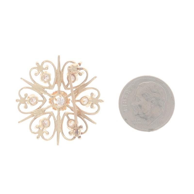 Yellow Gold Diamond Vintage Heart Flower Brooch - 14k Round Brilliant .48ctw Pin In Excellent Condition For Sale In Greensboro, NC