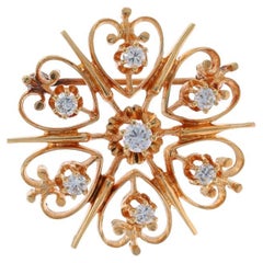 Broche Flor Corazón Vintage Diamante Oro Amarillo - 14k Brillante Redondo .48ctw Alfiler