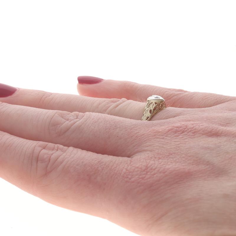 Gelbgold Diamant Vintage Herz Solitär Ring - 10k Runde Brillant Liebe Damen im Angebot